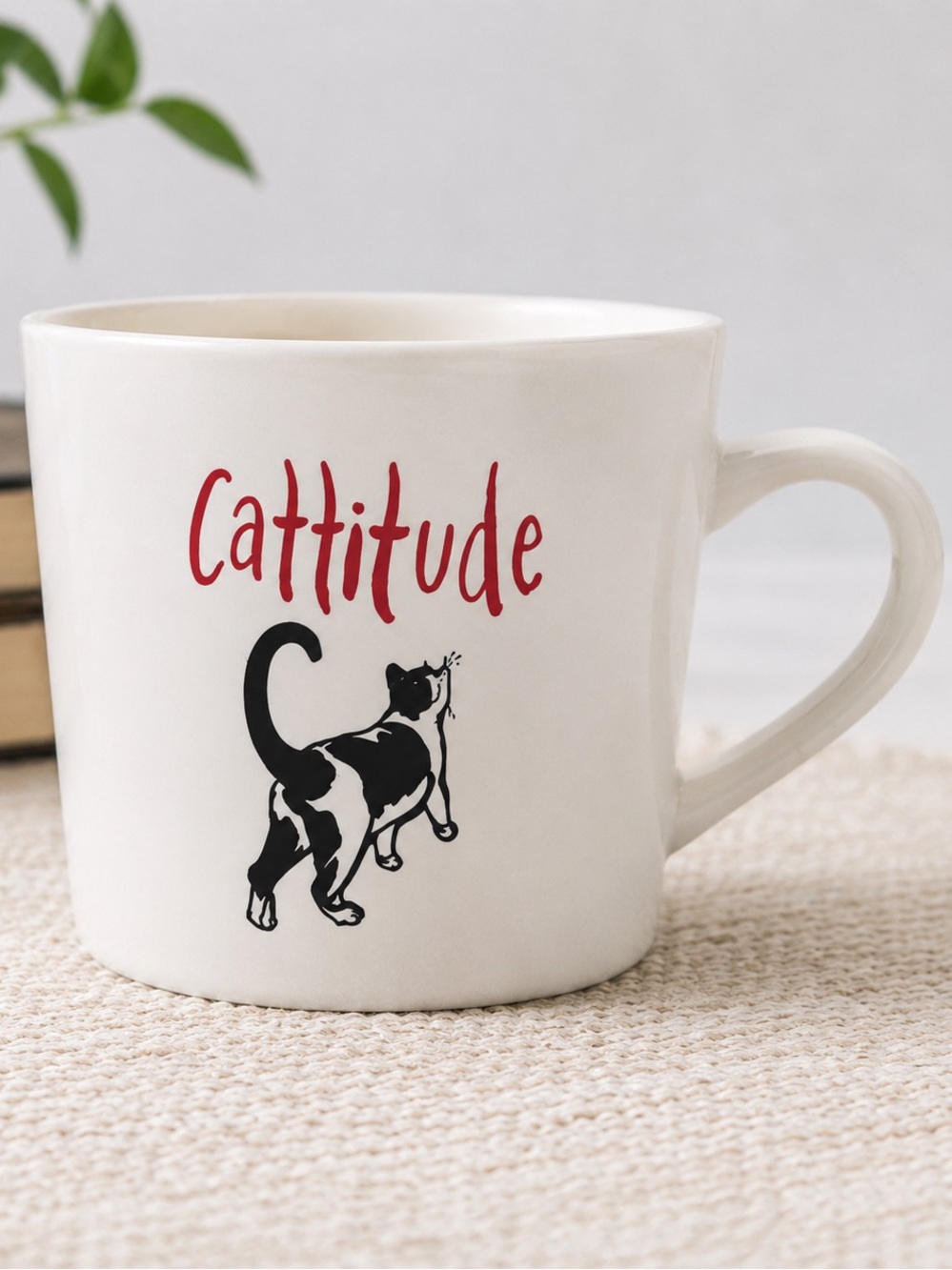 Opalhouse Cattitude Cat Ceramic Coffee Mug White Red Black Kitty Cup 16 oz